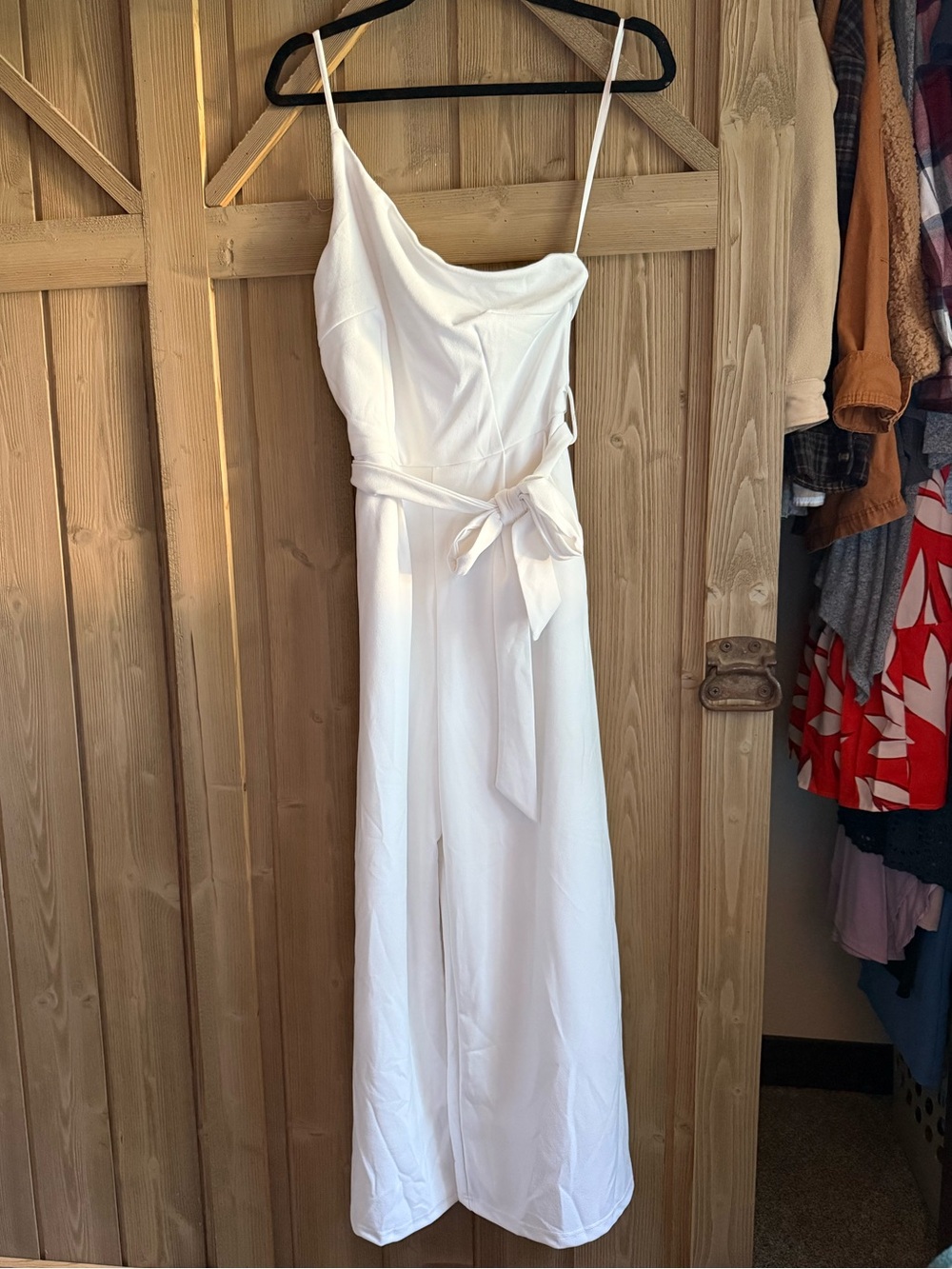 White One Strap Jumpsuit with Waist Tie